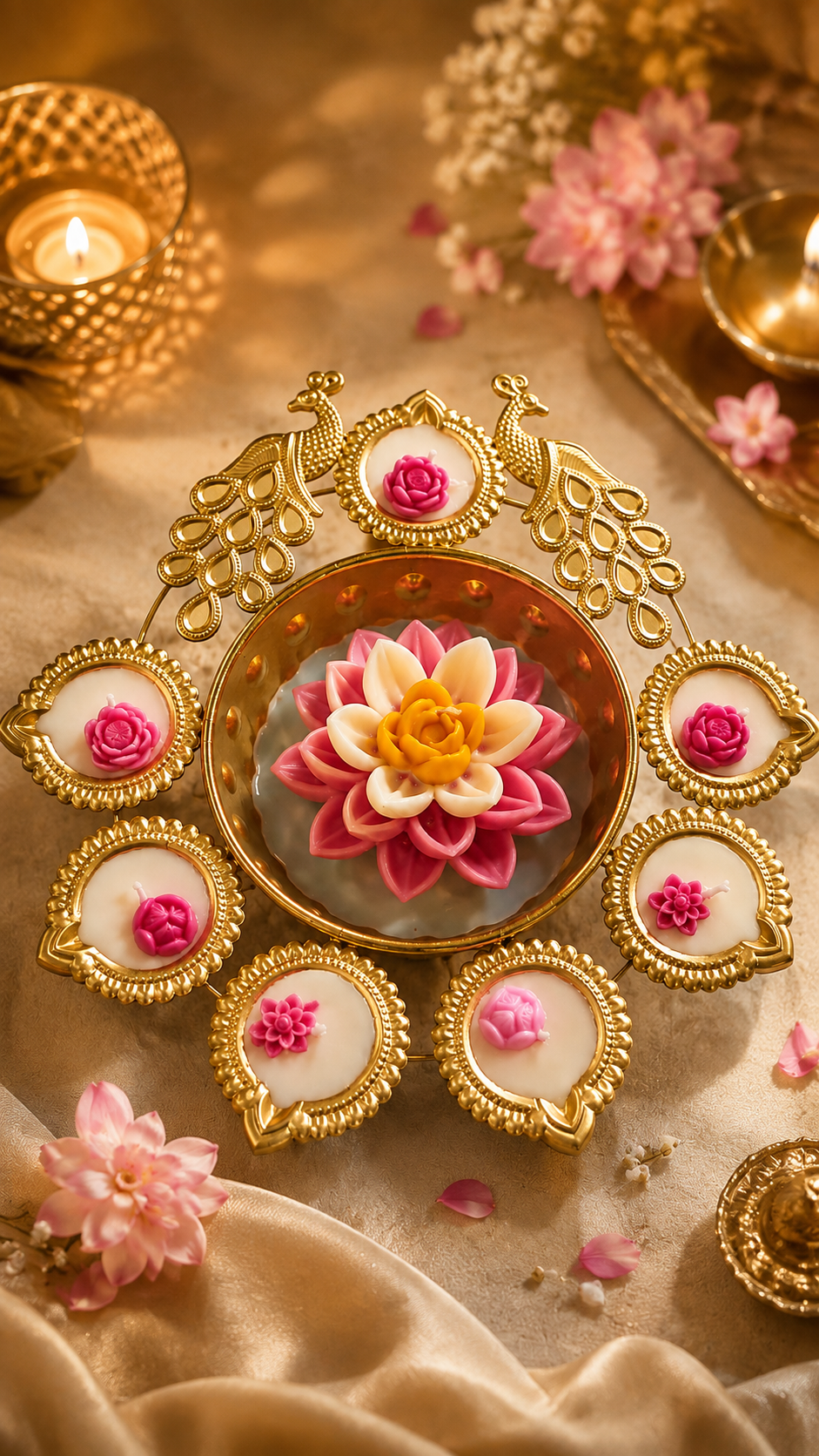 Peacock Rangoli Urli Set