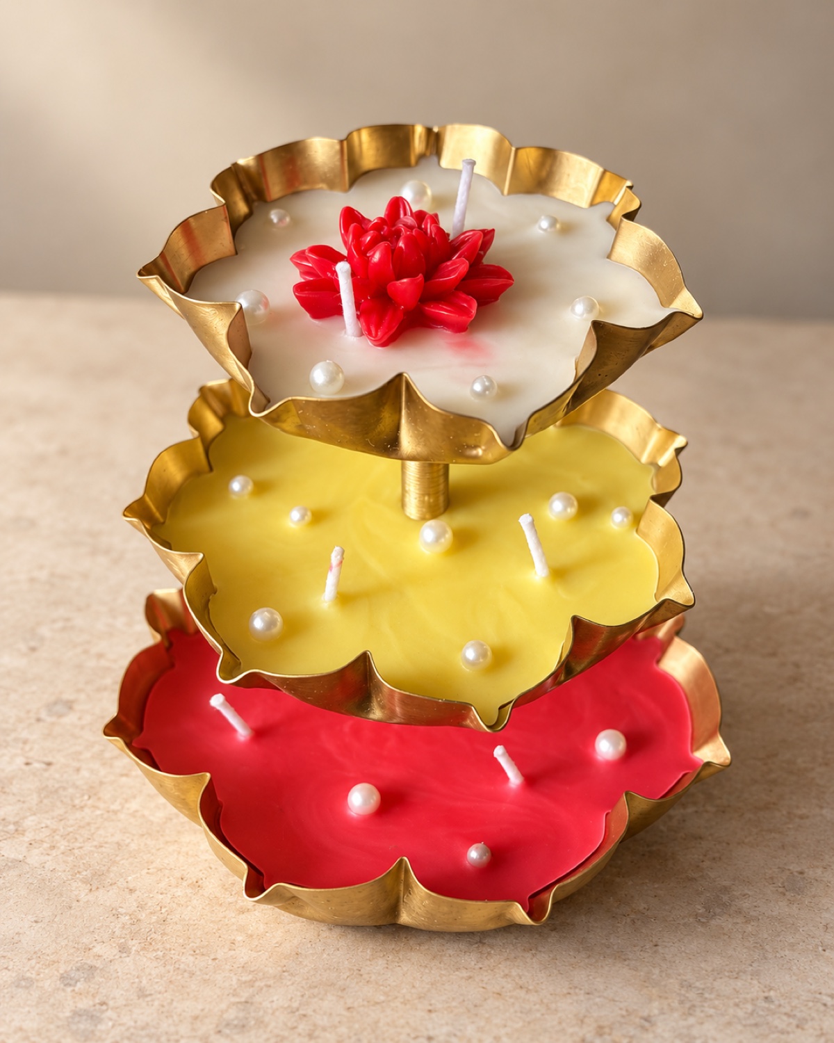 Three-Tier Haldi Kumkum Urli Candle