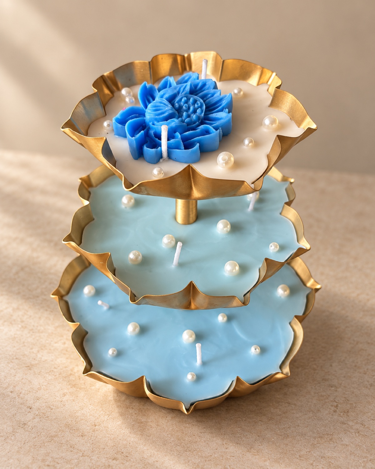 Three-Tier Sky Blue Urli Candle